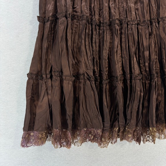 Boho Tiered Maxi Skirt MEDIUM Brown Purple Lace Trim Boho Bohemian Festival - Picture 6 of 10